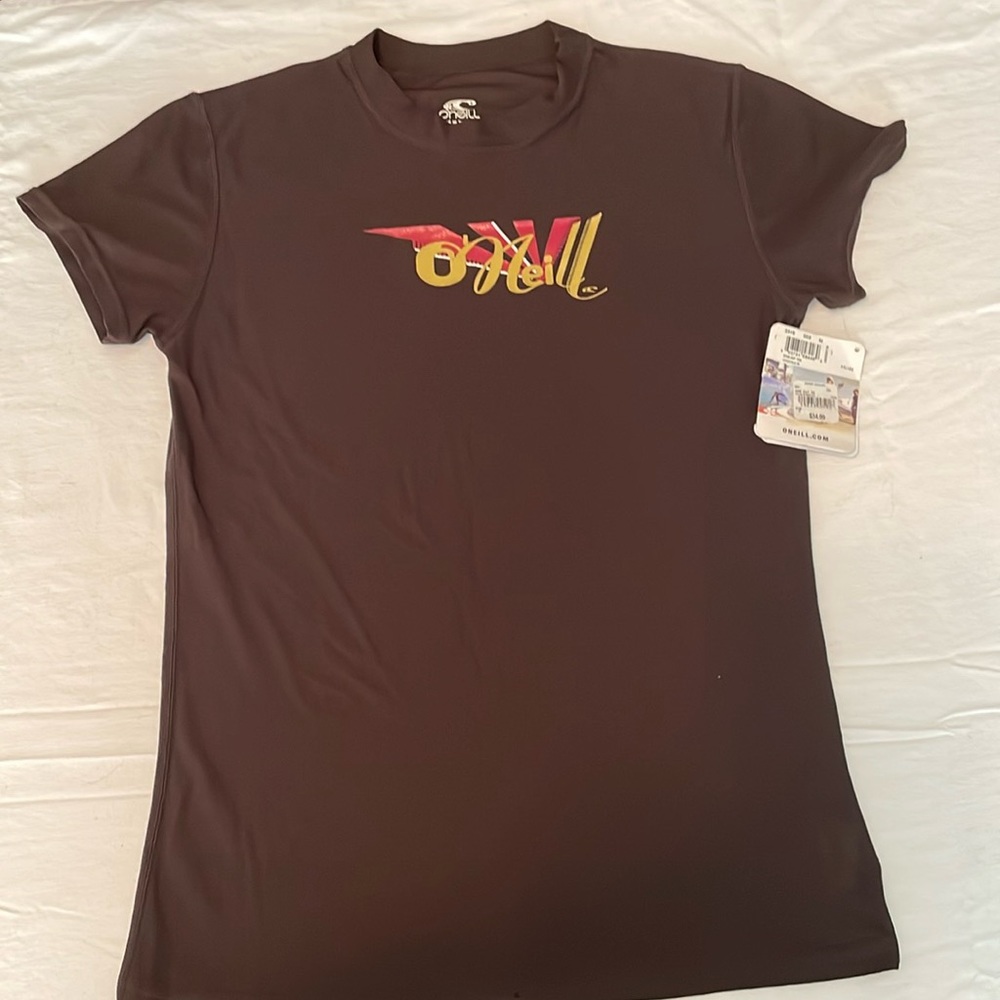 O’Neill women’s swim rash guard, size M, rich chocolate brown. NWT.